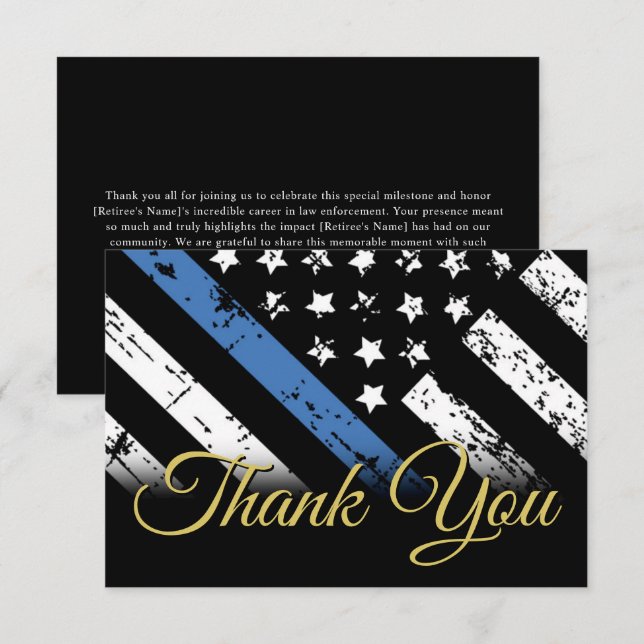 Police Law Enforcement Officer Retirement Party Thank You Card (Front/Back)