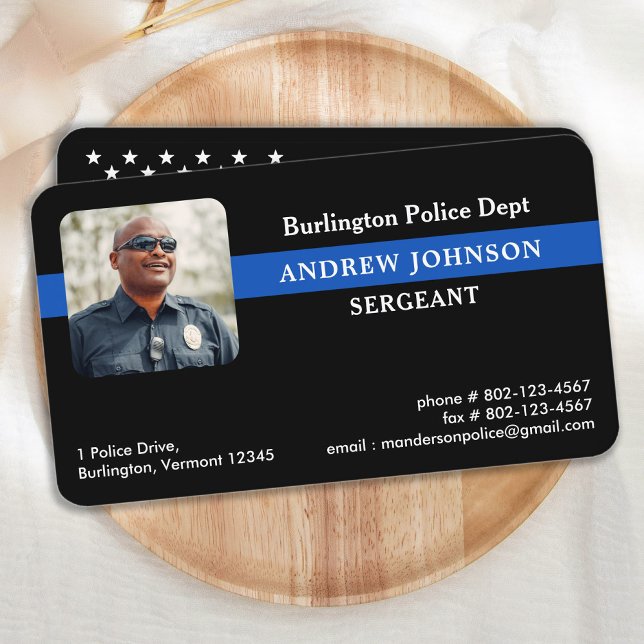 Police Law Enforcement Photo Thin Blue Line Business Card (Creator Uploaded)