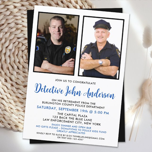 Police Law Enforcement Retirement 2 Photo Party Invitation (Creator Uploaded)