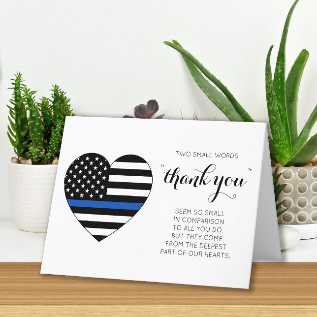 Police Law enforcement Thin Blue Line Heart  Thank You Card (Creator Uploaded)