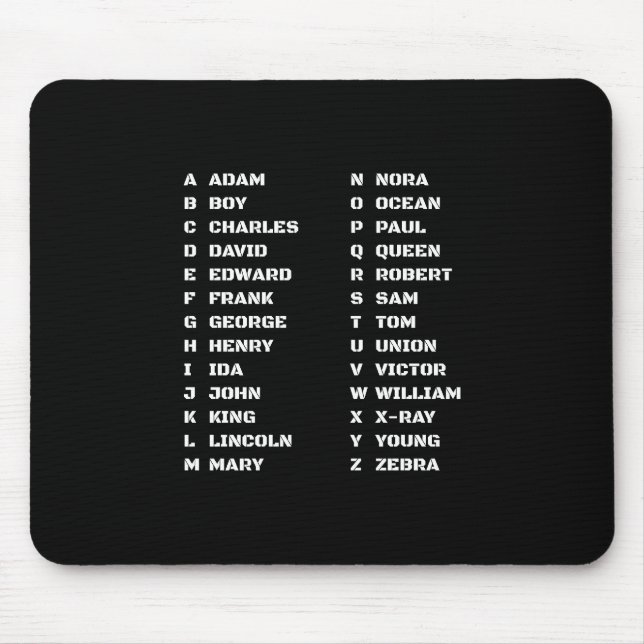 Police Law Enformcement Phonetic Alphabet Code Mouse Mat (Front)