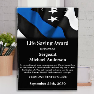 Police Life Saving Personalised Thin Blue Line Acrylic Award