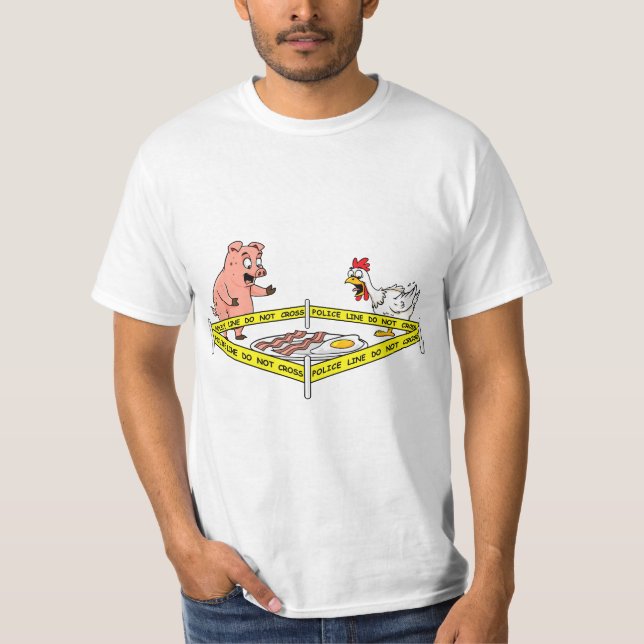 Police Line Do Not Cross Pig And Chicken Funny Foo T-Shirt (Front)
