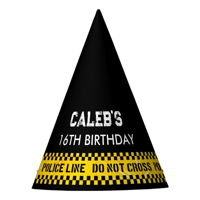 Police Line Do not cross yellow tapes birthday Party Hat (Front)