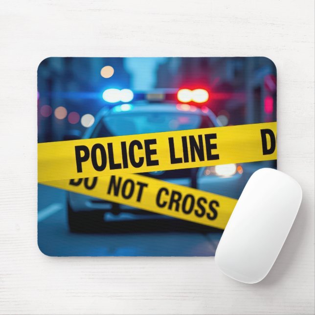 Police Line Yellow Tape With Warning Mouse Mat (With Mouse)