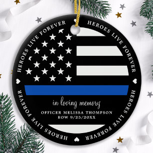 Police Memorial Fallen Officer EOW Thin Blue Line  Ceramic Tree Decoration