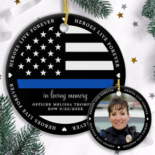 Police Memorial Fallen Officer Thin Blue Line  Ceramic Tree Decoration