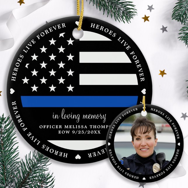 Police Memorial Fallen Officer Thin Blue Line  Ceramic Tree Decoration (Creator Uploaded)