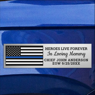 Police Memorial Heroes Live Forever Thin Blue Line Bumper Sticker