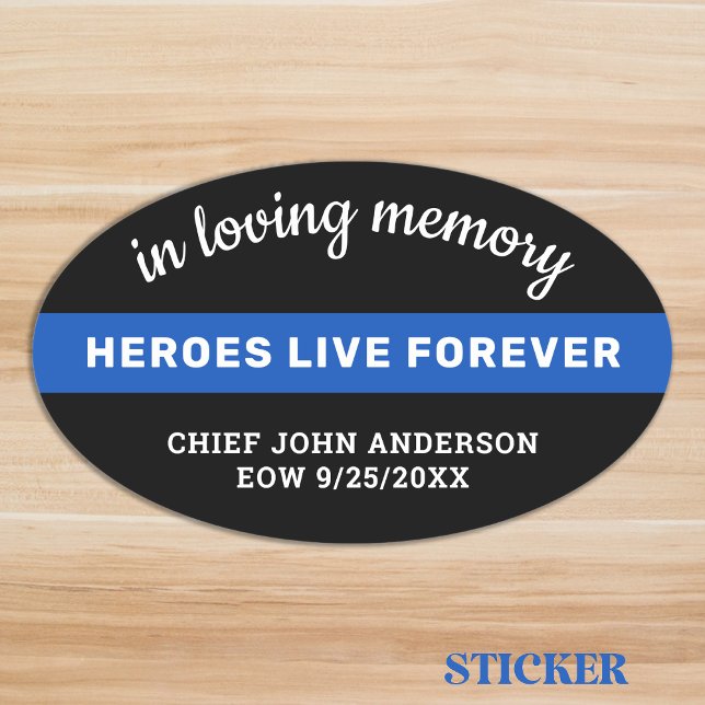 Police Memorial In Loving Memory Thin Blue Line Oval Sticker (Creator Uploaded)