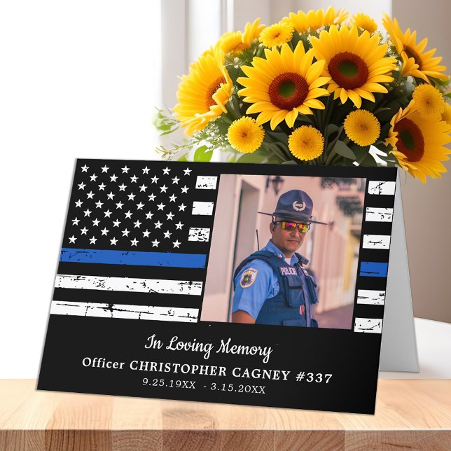 Police Memorial Sympathy Thin Blue Line Funeral  Thank You Card (Creator Uploaded)