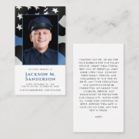 Police Memorial Thin Blue Line Photo Prayer Card