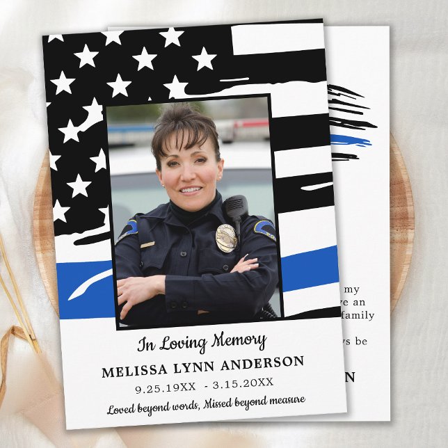 Police Memorial Thin Blue Line Sympathy Funeral  Thank You Card (Creator Uploaded)
