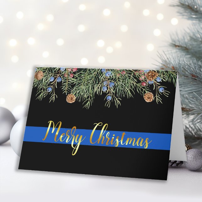 Police Merry Christmas Blue Line Law Enforcement Holiday Card (Creator Uploaded)