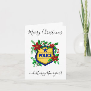 Police Merry Christmas & Happy New Year Shield Holiday Card