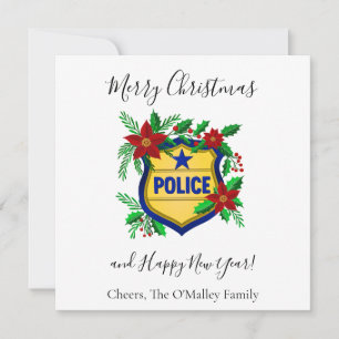 Police Merry Christmas & Happy New Year Shield Holiday Card