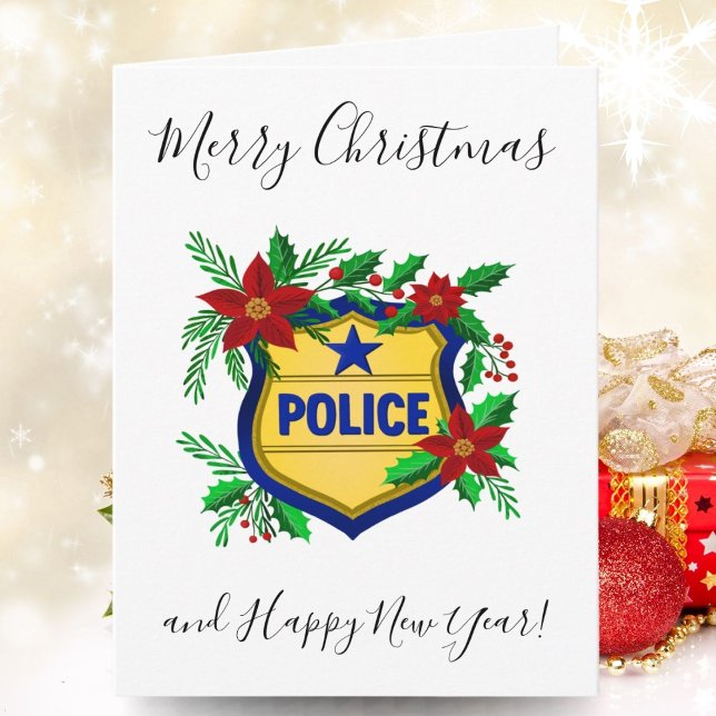 Police Merry Christmas & Happy New Year Shield Holiday Card (Creator Uploaded)