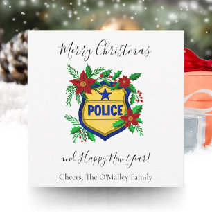 Police Merry Christmas & Happy New Year Shield Holiday Card