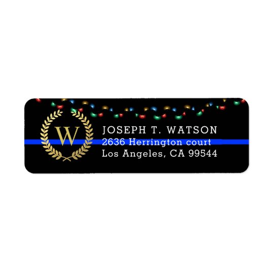Police Monogram Faux Gold Wreath Holiday Address Return Address Label