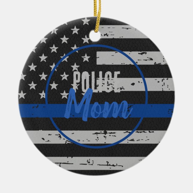 Police Mum - Law Enforcement - Thin Blue Line Ceramic Tree Decoration (Front)