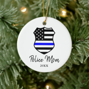 Police Mum Personalised Law Enforcement Cop Shield Ceramic Tree Decoration