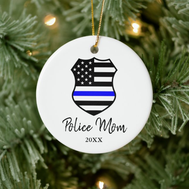 Police Mum Personalised Law Enforcement Cop Shield Ceramic Tree Decoration (Tree)