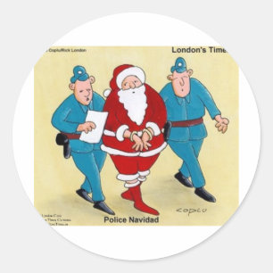 Police Navidad Funny Christmas Santa Gifts & Cards Classic Round Sticker