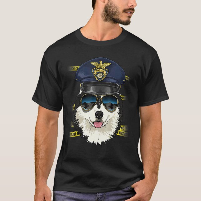 Police Officer Alaskan Malamute PD Cop Crime Scene T-Shirt (Front)