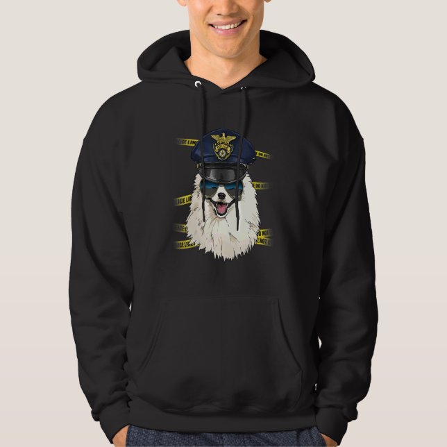 Police Officer American Eskimo PD Cop Crime Scene  Hoodie (Front)