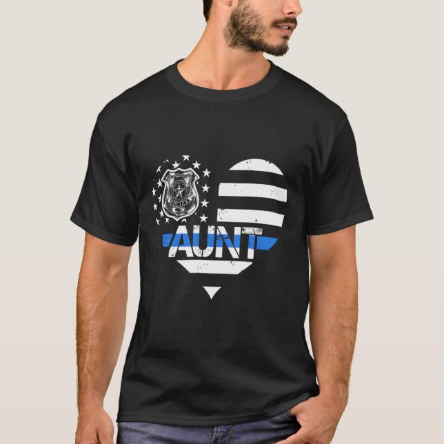 Police Officer Aunt Blue Line Us Flag Proud Cop'S  T-Shirt (Front)