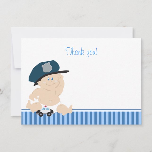 Police Officer Baby Cop Flat Thank you Note Card (Front)