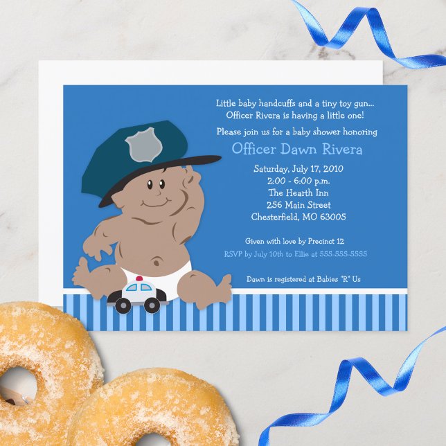 Police Officer Baby Cop Shower Invitation Med Skin (Police Officer Baby Cop Baby Shower Invitations)