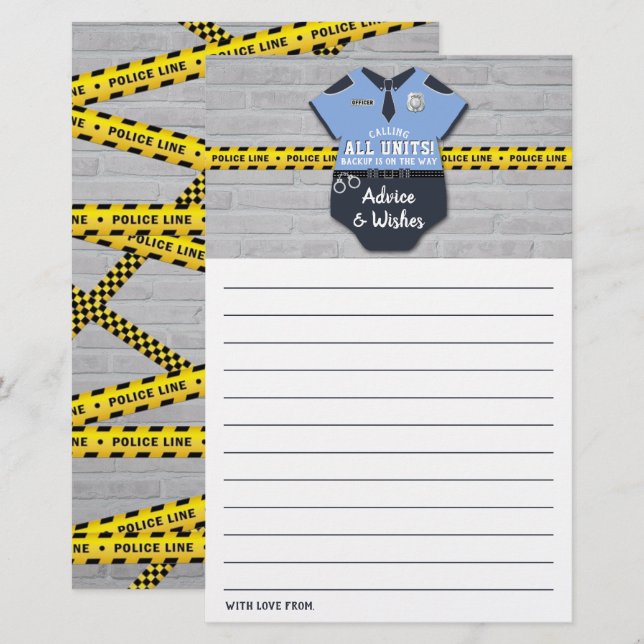 Police Officer Baby Shower Advice Cards (Front/Back)
