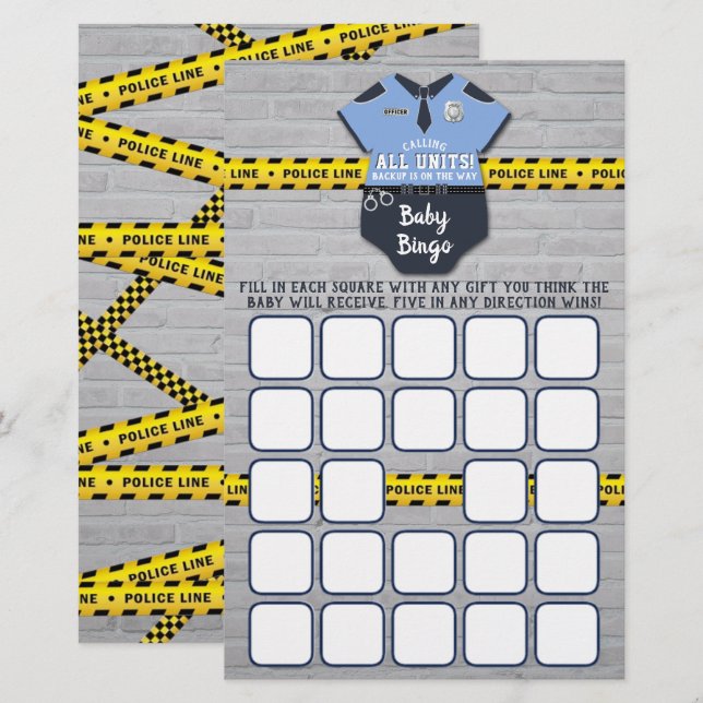Police Officer Baby Shower Bingo (Front/Back)