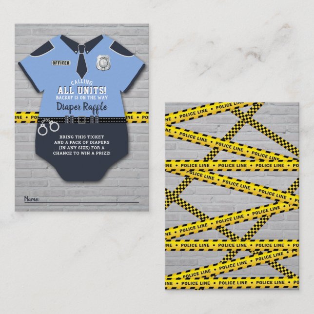 Police Officer Baby Shower Diaper Raffle Ticket Enclosure Card (Front/Back)