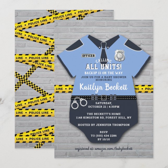 Police Officer Baby Shower Invitation (Front/Back)