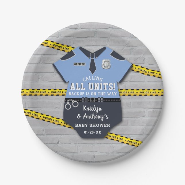 Police Officer Baby Shower Paper Plate (Front)