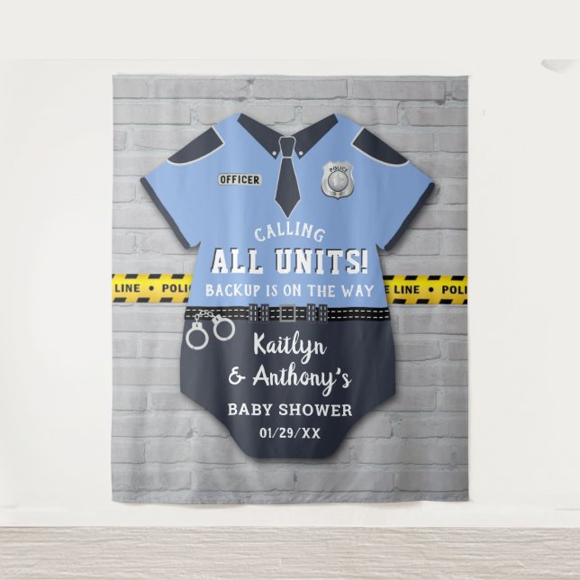 Police Officer Baby Shower Photo Backdrop Tapestry (Front)