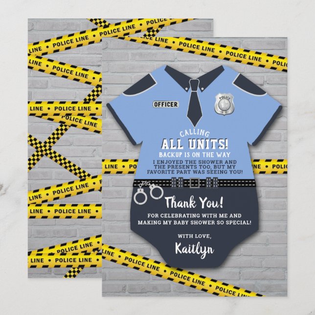 Police Officer Baby Shower Thank You Card (Front/Back)