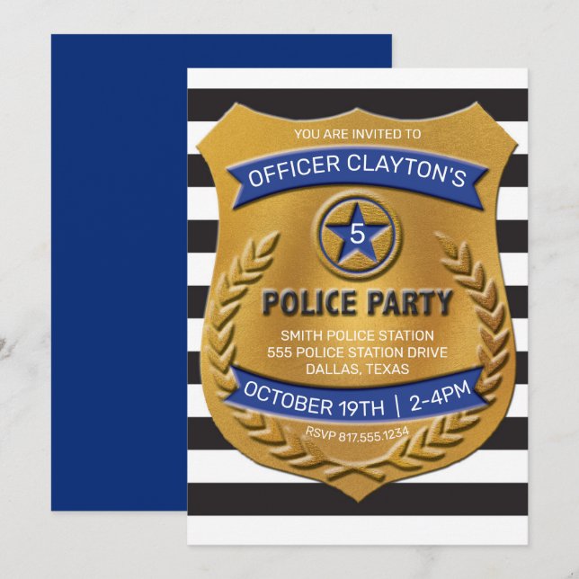 Police Officer Badge Party Invitation (Front/Back)