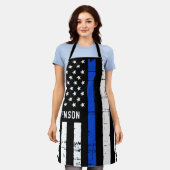 Police Officer BBQ Personalised Thin Blue Line Apron (Worn)