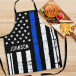 Police Officer BBQ Personalised Thin Blue Line Apron<br><div class="desc">Thin Blue Line Police Apron - USA American flag design in Police Flag colours, distressed design . This personalised police apron is perfect for birthdays, Christmas, police retirement gifts, or fathers day for your police officer. Perfect for all police officers, law enforcement officers and police family and supporters. Personalise with...</div>