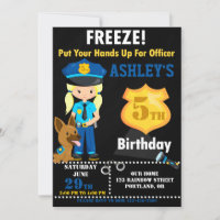 Police officer birthday invitation Girl K9 dog