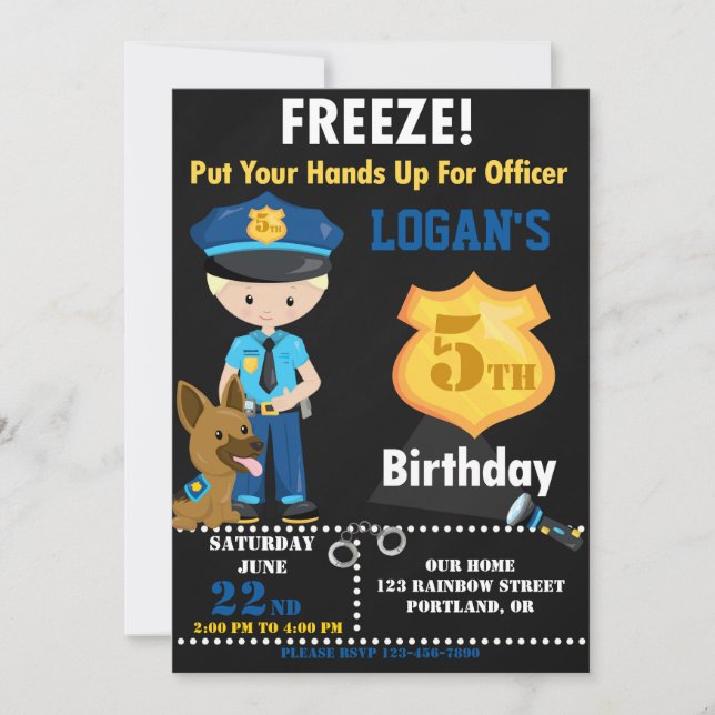Police officer birthday invitation Police invite (Front)