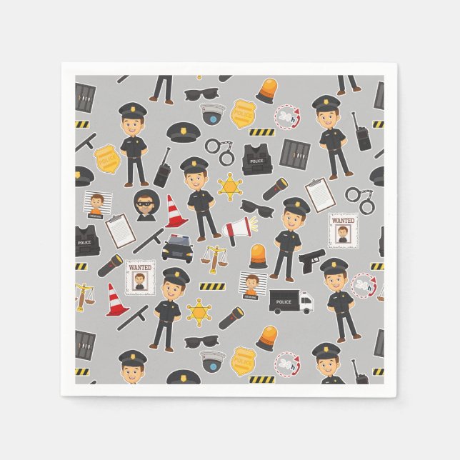 Police Officer Birthday Party Grey Napkin (Front)