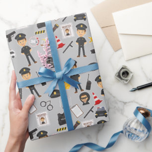 Police Officer Birthday Party Grey Wrapping Paper