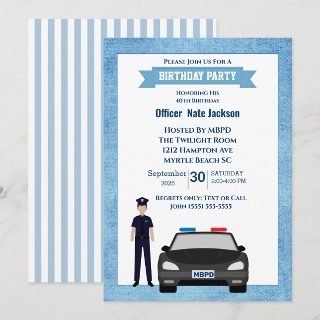 Police Officer Birthday Party Invitation (Front/Back)