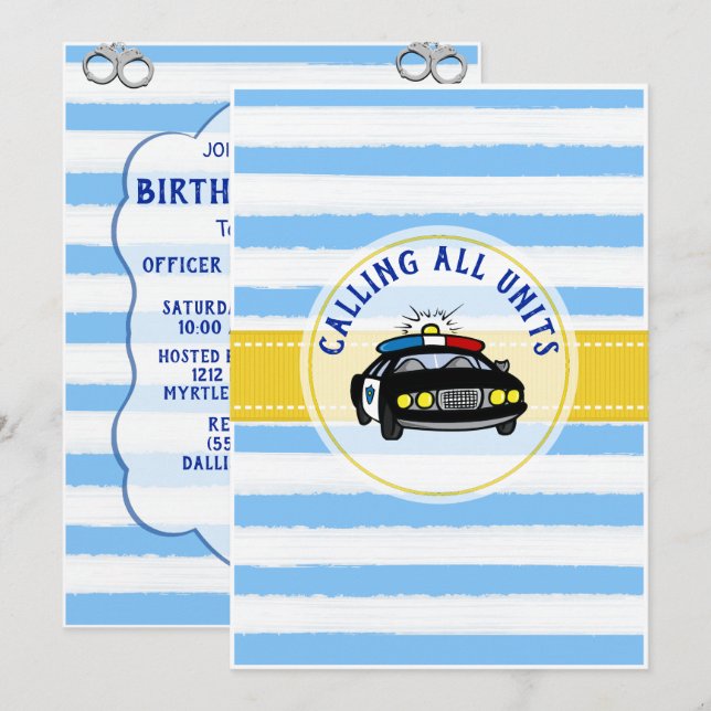 Police Officer Blue and Gold Birthday Invitation (Front/Back)