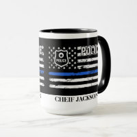   Police Officer Blue Line Flag Badge Coffee Mug