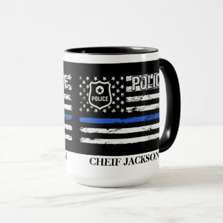 Police Officer Blue Line Flag Badge Coffee Mug